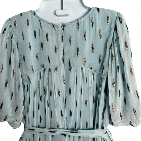 CIEBON Angela Metallic Silver Tinsel Print Ruffle Boho Maxi Dress Women's XS NEW - Picture 11 of 13